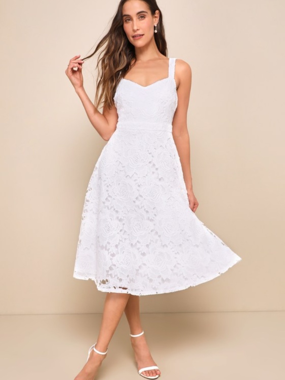 Lulus Divine Beauty White Lace Midi Dress With Pockets - Size M